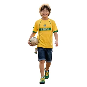 camisa do Brasil infantil estilosa vibrante 100% algodão macia confortável tamanho 10 anos