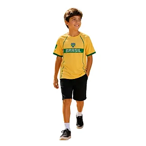 camisa do Brasil infantil estilosa vibrante 100% algodão macia confortável tamanho 10 anos