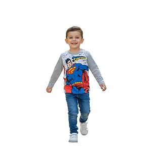 camiseta super homem infantil menino manga longa malha algodão tamanhos 4 a 8