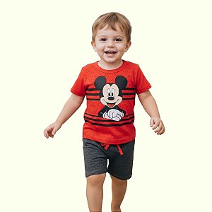 conjunto mickey bebe menino bermuda moletom e camiseta algodão confortável tamanho 3 anos