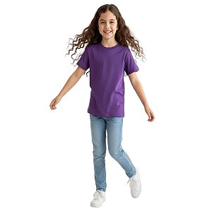 camiseta roxa infantil lisa unissex 100% algodão macia excelente custo benefício tamanhos 2 a 16 anos