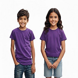 camiseta roxa infantil lisa unissex 100% algodão excelente custo benefício tamanhos 2 a 16 anos