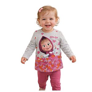 blusa masha bebe menina manga longa divertida malha algodão confortável 1 ano