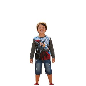Camiseta Thor Infantil Masculina Manga Longa 100% Algodão Várias Cores Tamanhos 4 e 10 Anos