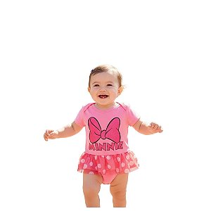 body minnie rosa bebê menina glitter babado em tule meia malha algodão tamanho M