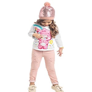 blusa de ursinho infantil feminina manga longa com glitter malha algodão várias cores tamanhos 2 e 3 anos
