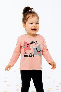 Blusa Infantil Estrela Menina Manga Longa com Glitter Várias Cores Tamanho 2 Anos