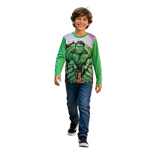 camiseta infantil hulk manga longa menino malha algodão suave tamanhos 8 e 10 anos