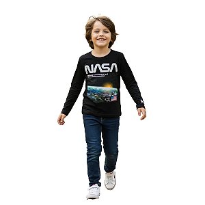 camiseta manga longa menino nasa algodão toque macio várias cores tamanhos 4 a 10 anos