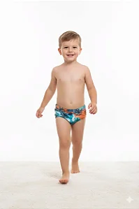 sunga infantil menino estampa coqueiros resistente durável proteção UV 50 + tamanhos 1 a 4 anos