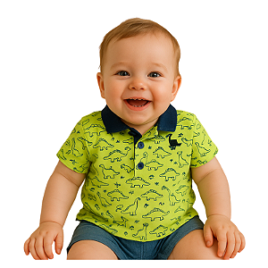 camisa polo bebe menino dinossauros meia malha algodão várias cores tamanhos P e M