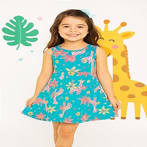 vestido infantil menina estampa girafinhas marlan algodão várias cores tamanhos 4 a 8 anos