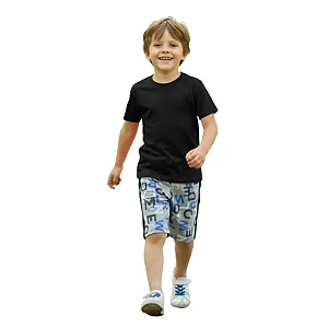 bermuda infantil menino moletom estampada meia malha algodão preta tamanhos 4 a 10 anos