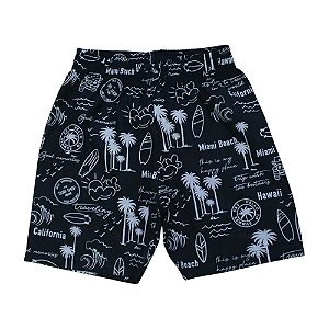 short infantil masculino tactel estampa praiana preto vários tamanhos