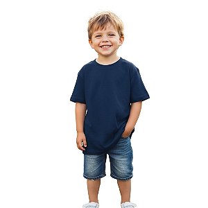 camiseta azul marinho infantil lisa unissex 100% algodão confortável tamanhos 2 a 16
