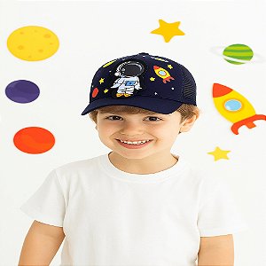 boné infantil astronauta menino com aplique removível azul marinho vários tamanhos