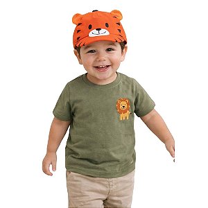 boné bebê menino tigre laranja poliéster aba curva aplique orelhinha tamanho ajustável 1 a 3 anos