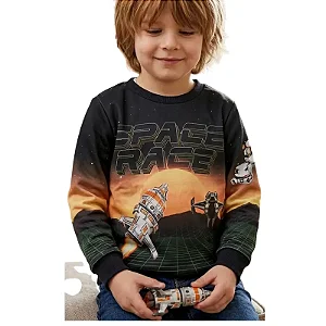 blusa moletom infantil menino felpado sublimado estampa vibrante space race preto tamanhos 2 a 8 anos