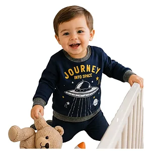 blusa moletom bebê menino tema espacial azul marinho algodão macio suave tamanho 1 ano