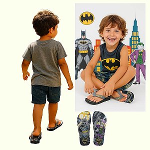 chinelo infantil menino Batman e Coringa cinza solado tradicional tamanhos 27 a 36