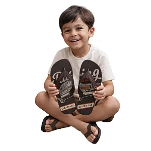 chinelo infantil carros cartago menino solado pvc marrom em vários tamanhos 28 a 34