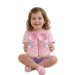 babuche infantil menina unicórnio rosa solado borracha em vários tamanhos 21 a 32