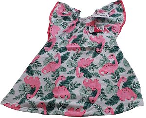 vestido dinossauro infantil menina 100% algodão branco estampa rotativa tamanho 2 anos