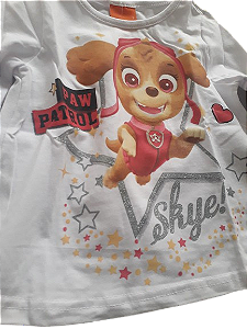 blusa skye patrulha canina manga longa algodão macia estampa alto relevo com glitter várias cores nos tamanho 1 ano