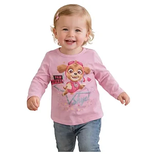 blusa manga longa bebê menina skye patrulha canina malha algodão alto relevo glitter várias cores tamanho 1 ano