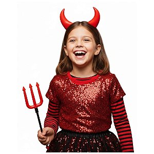 tiara diabinha com led halloween preta com chifre vermelho para festas tamanho único