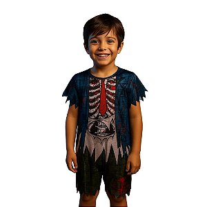 fantasia de zumbi infantil menino macacão festa temática em poliéster colorida tamanhos 4 a 10 anos