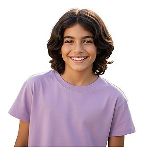 camiseta lilás infantil lisa unissex manga curta 100% algodão confortável tamanhos 10 e 12 anos