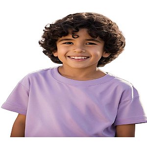 camiseta lilás infantil unissex 100% algodão confortável excelente custo benefício nos tamanhos de 10 a 14 anos