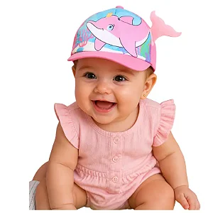 boné bebê menina boto rosa microfibra poliéster estampa divertida ajuste velcro 0 a 6 meses