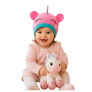 touca bebê menina unicornio rosa acrilico estilosa confortável tamanho único até 1 ano
