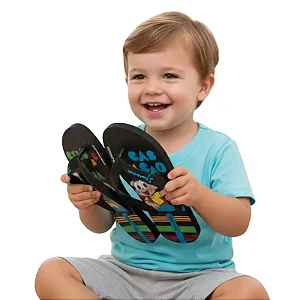 chinelo infantil menino turma da monica cebolinha e cascão preto tamanhos 23 a 32