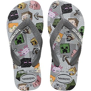 Chinelo havaianas infantil minecraft cinza solado borracha nos tamanhos 23 a 30