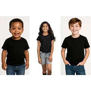 kit 3 camisetas lisas infantil preta 100% algodão unissex macia confortável tamanhos 2 ao 16