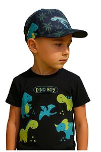 kit infantil camiseta algodão com boné poliéster dinossauros em várias cores tamanho 3 anos