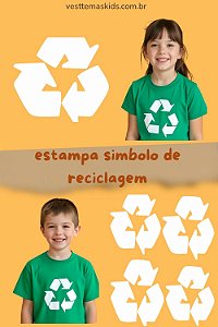 estampa DTF termocolante simbolo de reciclagem branco para roupas tamanho 11cm x 12cm