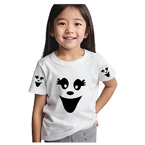 camiseta customizada infantil fantasminha unissex branca 100% algodão confortável tamanhos 2 a 10 anos