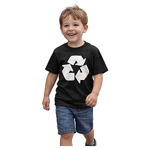 camiseta personalizada infantil unissex 100% algodão simbolo reciclagem digital várias cores tamanhos 4 a 10