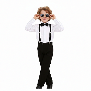 suspensório infantil menino preto com gravata borboleta poliéster tamanho único 1 a 7 anos