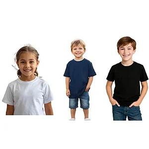 kit 3 camisetas lisas infantil unissex 100% algodão confortável uniforme escolar tamanhos 2 ao 16