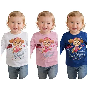 kit presente bebê menina 3 blusas skye patrulha canina manga longa algodão confortável 1 ano