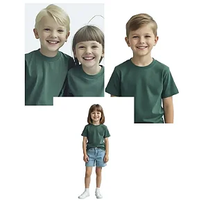 kit 3 camisetas lisas infantil verde militar musgo 100% algodão uso escolar casual dia a dia tamanhos 2 ao 16