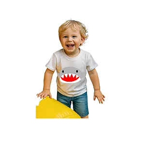 camiseta tubarão menino divertida estampa DTF 100% algodão várias cores tamanhos 2 a 10 anos