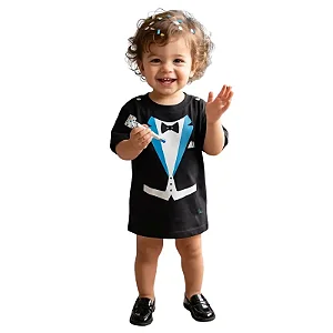 camiseta gravata bebê menino temática divertida preto 100% algodão confortável tamanho 2 anos