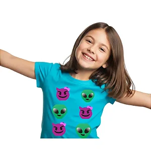 camiseta customizada infantil menina simbolos divertidos 100% algodão confortável tamanhos 2 a 10