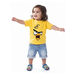 camiseta bebê pássaro desenho unissex 100% algodão confortável amarelo tamanho 2 anos